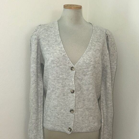 1State 1 State grey gray button cardigan sweater small s puff sleeve - Picture 1 of 7